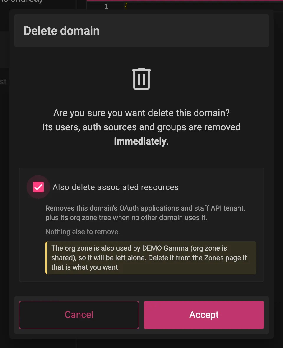 Shared org zone warning
