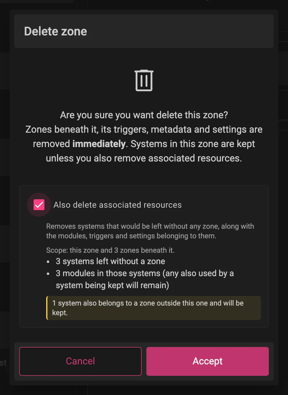 Delete Zone with associated resources